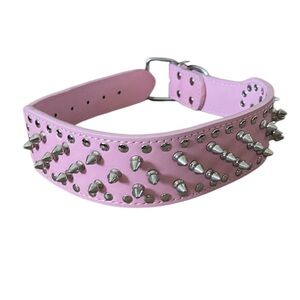 Pink and Silver Spike Big Girl Dog Collar Rock Punk Metal XXL 22"